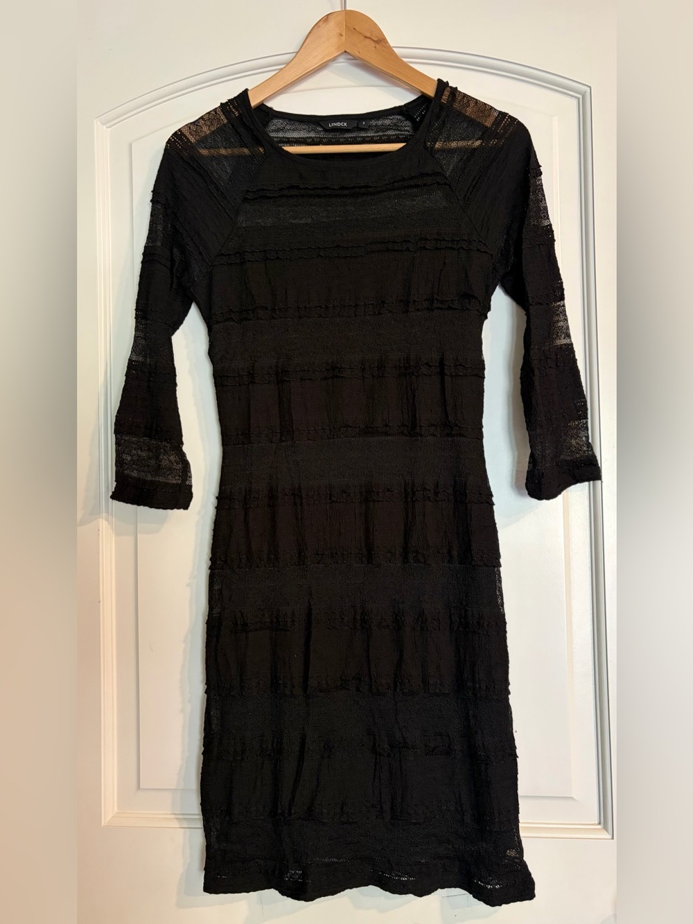 Lindex Women’s Black Textured Sheer Lace Midi Dress S